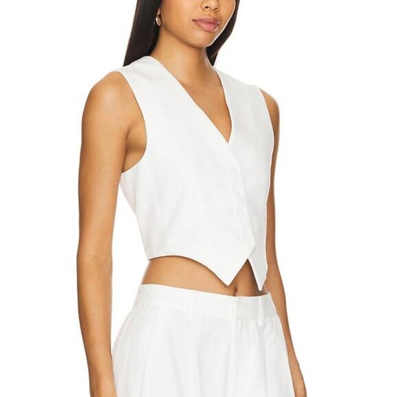 ENZA COSTA Crepe Vest Womens Small Cream Cropped Button Front NEW - Picture 2 of 16